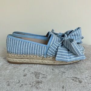 Sam Edelman blue striped “Ciara” platform espadrille with oversized bow